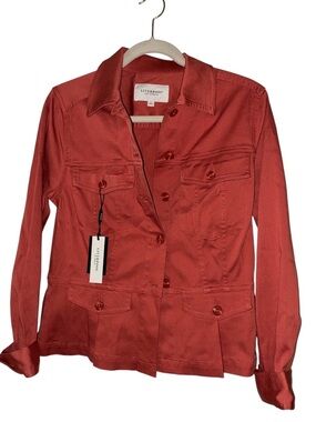 NWT Liverpool Peplum Hem Trucker Jacket - Sz S Color: Papaya/Dessert Bloom